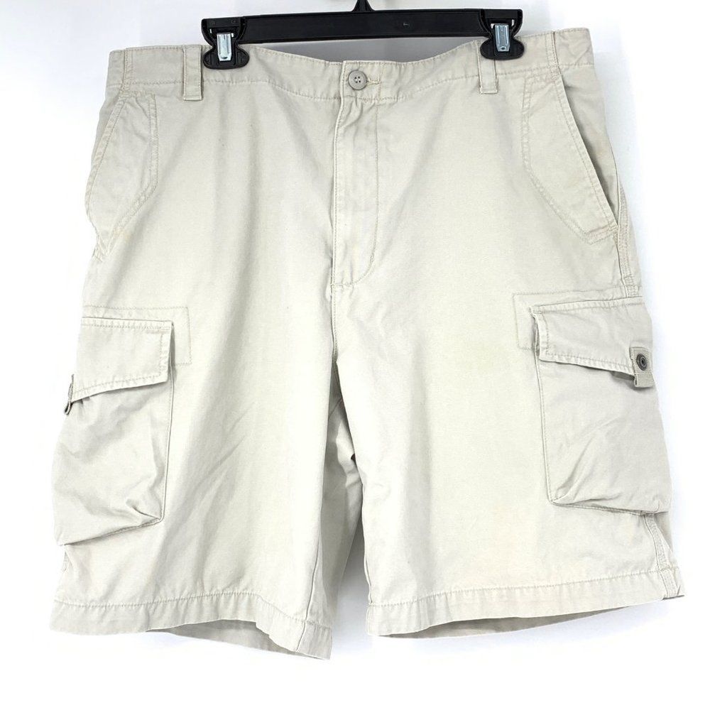 Arrow Mens Cargo Shorts Beige Size 36 Snap Pockets 2883 Cotton Relaxed Casual